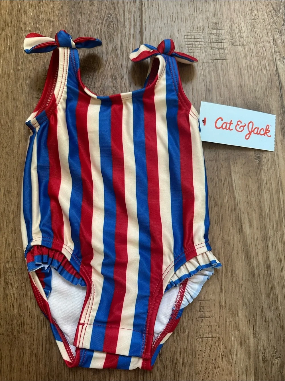 NWT! Cat & Jack Infant Swimsuit, One Piece, USA, 4th of July, Crotch Snaps, 0-3m